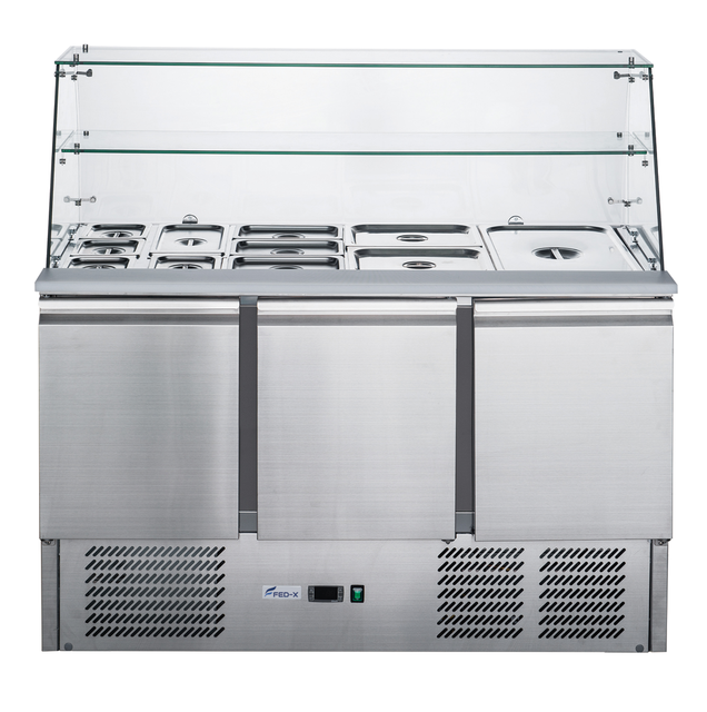 FED-X Three Door Salad Prep Fridge with Glass Top - XS903GC