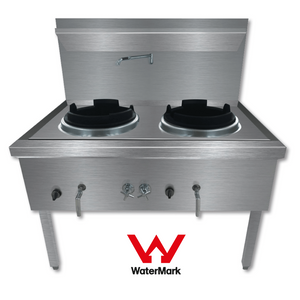 Gasmax Stainless Steel Waterless Nature Gas Double Wok Chimney Burner - WW-2NC