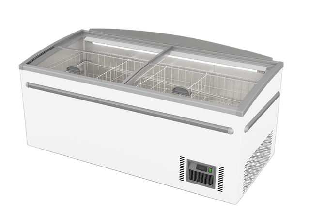 ZCD-E185S Supermarket Island Dual Temperature Freezer & Chiller with Glass Sliding Lids