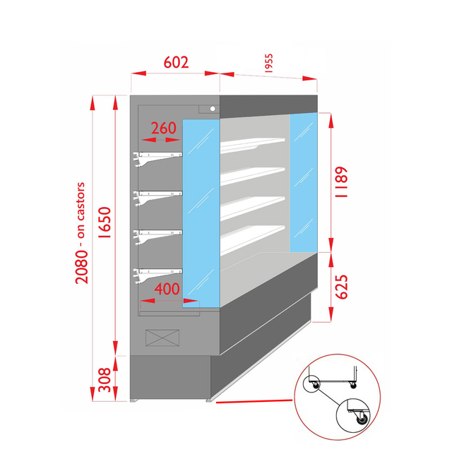 Tecnodom Open Chiller with 4 Shelves - TDVC60-CA-187