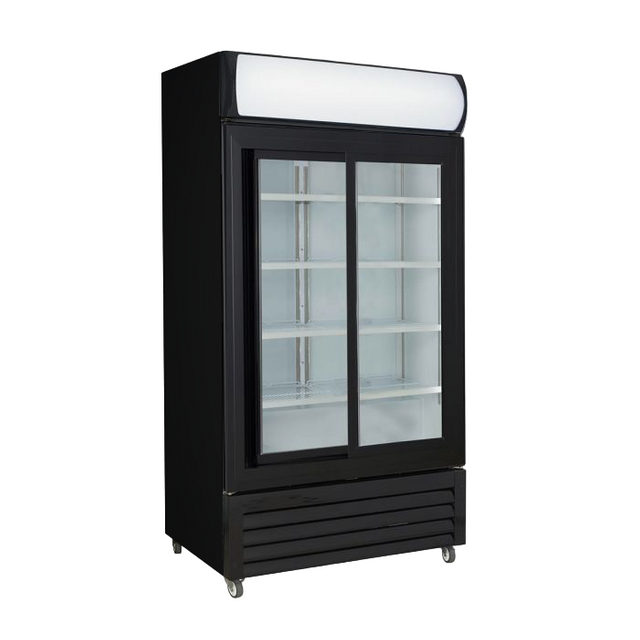 Thermaster Two Sliding Glass Door Colourbond Upright Drink Fridge Black LG-1000SDBP