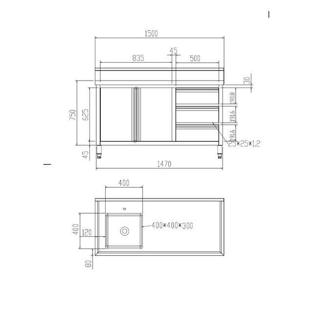 SC-6-1500L-H Cabinet with Left Sink